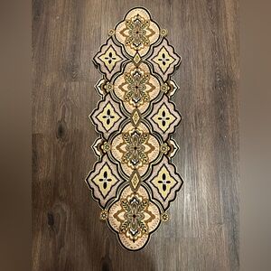 Keva Embroidered Elegant Brown Black Tan Floral Table Runner 36 by 14 Inches NWT